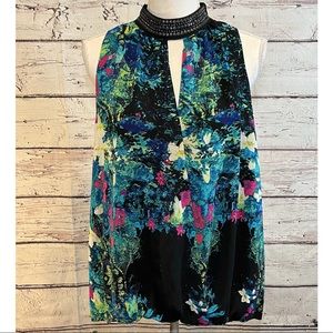 NICOLE (by Nicole Miller) Blouse Sleeveless Embellished High Neck-Large
